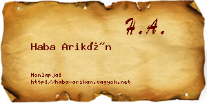 Haba Arikán névjegykártya